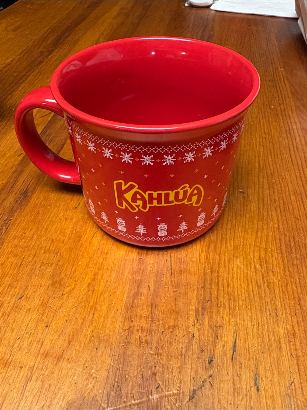 Kahlúa Red Holiday Ceramic Large Mug with Festive Snowflake Design 16 oz